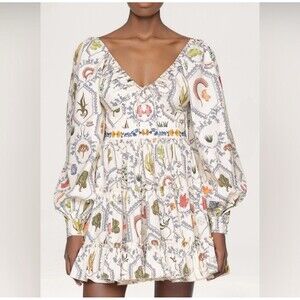 Agua Bendita Women’s Honore Embellished Ruffle Cotton Mini Floral Dress - XL